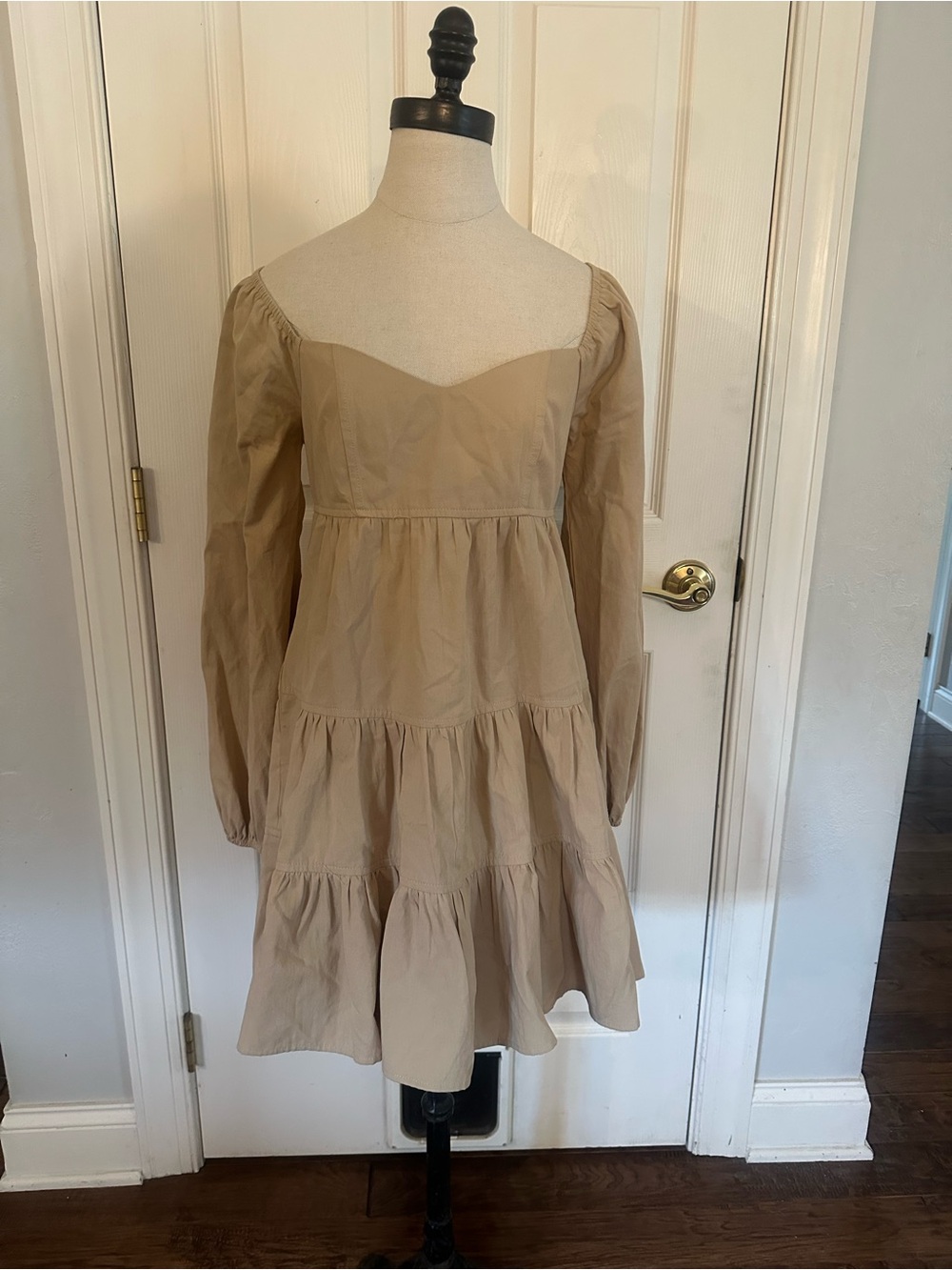 Western or Cottagecore Long Sleeve Midi Dress in Beige / Natural Sand